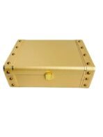 Present Luxury Golden Decorative Storage Box ? Faux Leather Wooden Trunk with Gold Metal Studs & Lock | Multipurpose Organizer for Jewelry, Keepsakes, Gifts & Home D?cor - Image 2