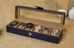 Presents Luxury 6-Slot Watch Box for Men & Women ? Lockable Leather Watch Organizer with Glass Lid, Soft Velvet Cushions, Premium Display & Storage Case for Watches (Blue) - Image 2