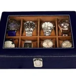 Presents Luxury 12-Slot Watch Box for Men & Women ? Lockable Leather Watch Organizer with Glass Lid, Soft Velvet Cushions, Premium Display & Storage Case for Watches (Blue)
