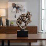 Abstract Three Faces Statue - See Hear Speak No Evil Modern Sculpture - Antique Bronze Finish Resin Figurine for Home, Office & Table Decor - Image 2
