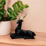 Black Patterned Deer Statue with Fawn Family - Detailed Resin Animal Sculpture for Living Room, Entryway Table, or Home Decor - Image 3