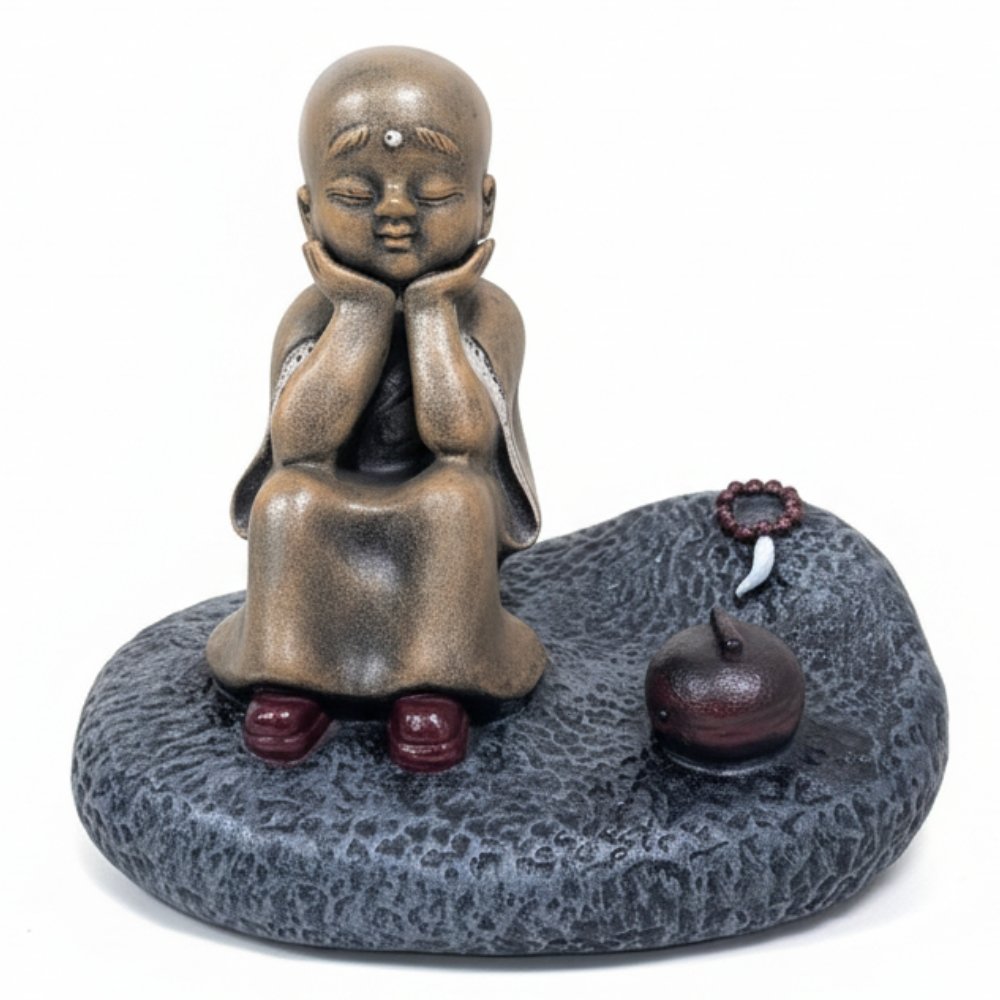 EE1-1.jpg Serene Thinking Monk Statue - Cute Baby Buddha Figurine - Zen Contemplation Sculpture for Home Decor, Meditation, and Peace Gift - Image 1