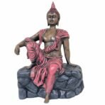 Unique Resting Buddha Statue - Pink/Red Robe Relaxing Gautam Buddha Idol on Rock Base for Home Decor, Garden, & Artistic Showpiece