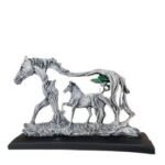 Mother & Foal Horse Statue - Rustic Driftwood Style Resin Sculpture - Modern Farmhouse Animal Figurine for Home Decor, Office Desk, or Equestrian Gift