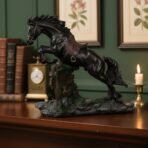 Black Jumping Horse Statue with Saddle - Equestrian Show Jumping Figurine - Dynamic Resin Horse Racing Sculpture for Home Decor, Office, or Rider Gift - Image 4