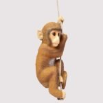 Cute Hanging Monkey Figurine on Rope - Whimsical Climbing Jungle Animal Statue - Resin Indoor/Outdoor Garden, Patio & Tree Decor