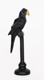 Modern Geometric Parrot Statue - Abstract Origami Style Black & Gold Figurine - Contemporary Resin Bird Sculpture for Home Decor or Office
